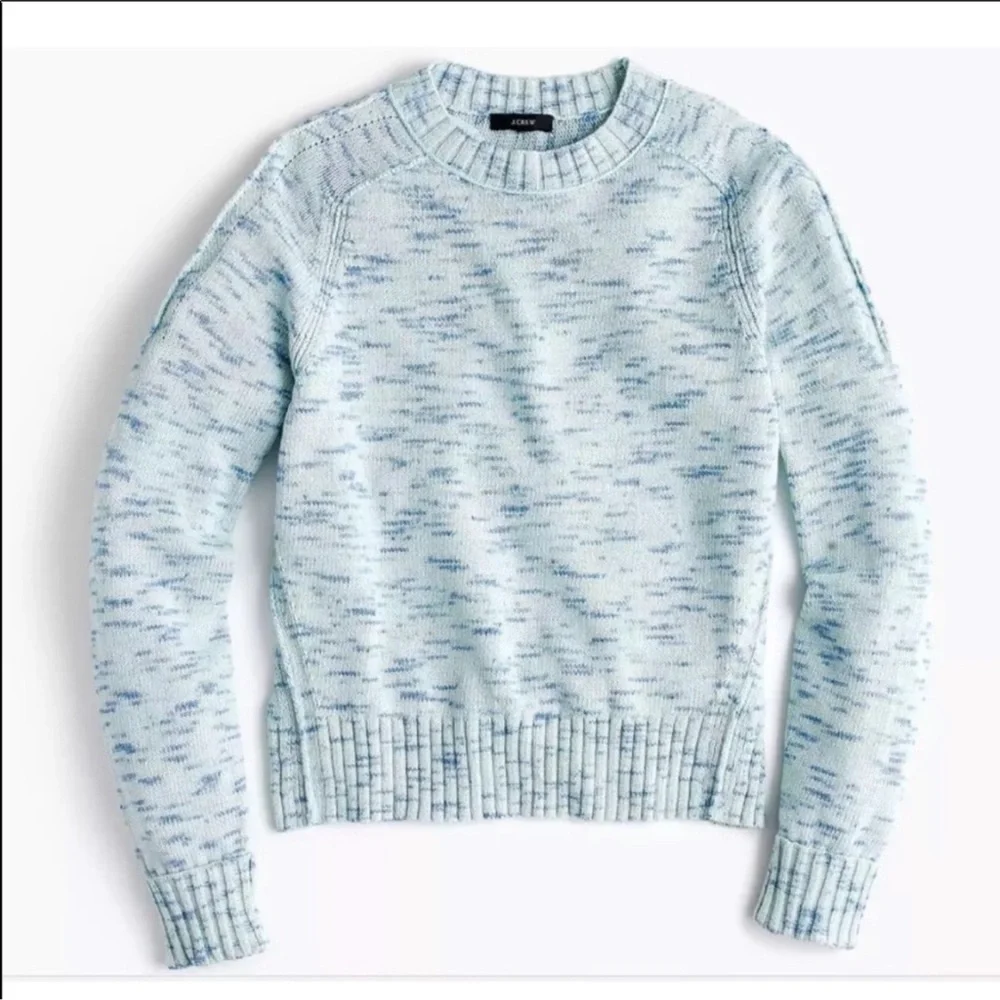 J. Crew Speckled Blue Cotton Crewneck Sweater